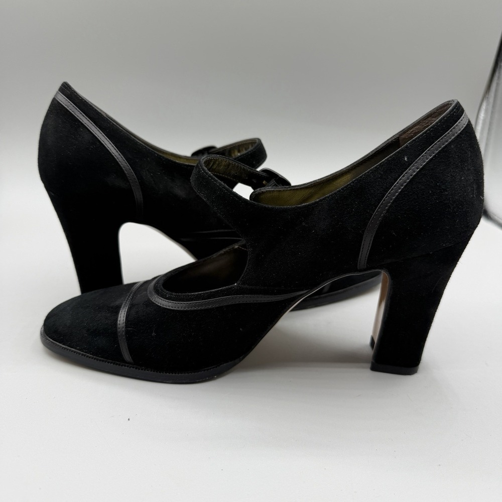 Salvatore Ferragamo Size 6C Black Calf Suede Heeled Mary Jane Designer Pumps - Picture 12 of 15